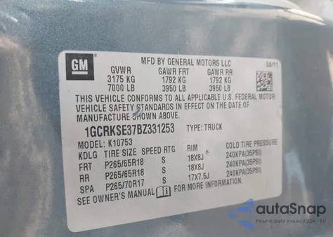 2011 Chevrolet Silverado 1500 Lt z USA, uszkodzony, nr VIN 1GCRKSE37BZ331253